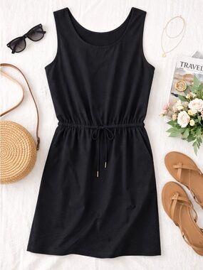 Calvin Klein Black Athleisure Dress Size 2 Sleeveless Stretch Minimalist EUC